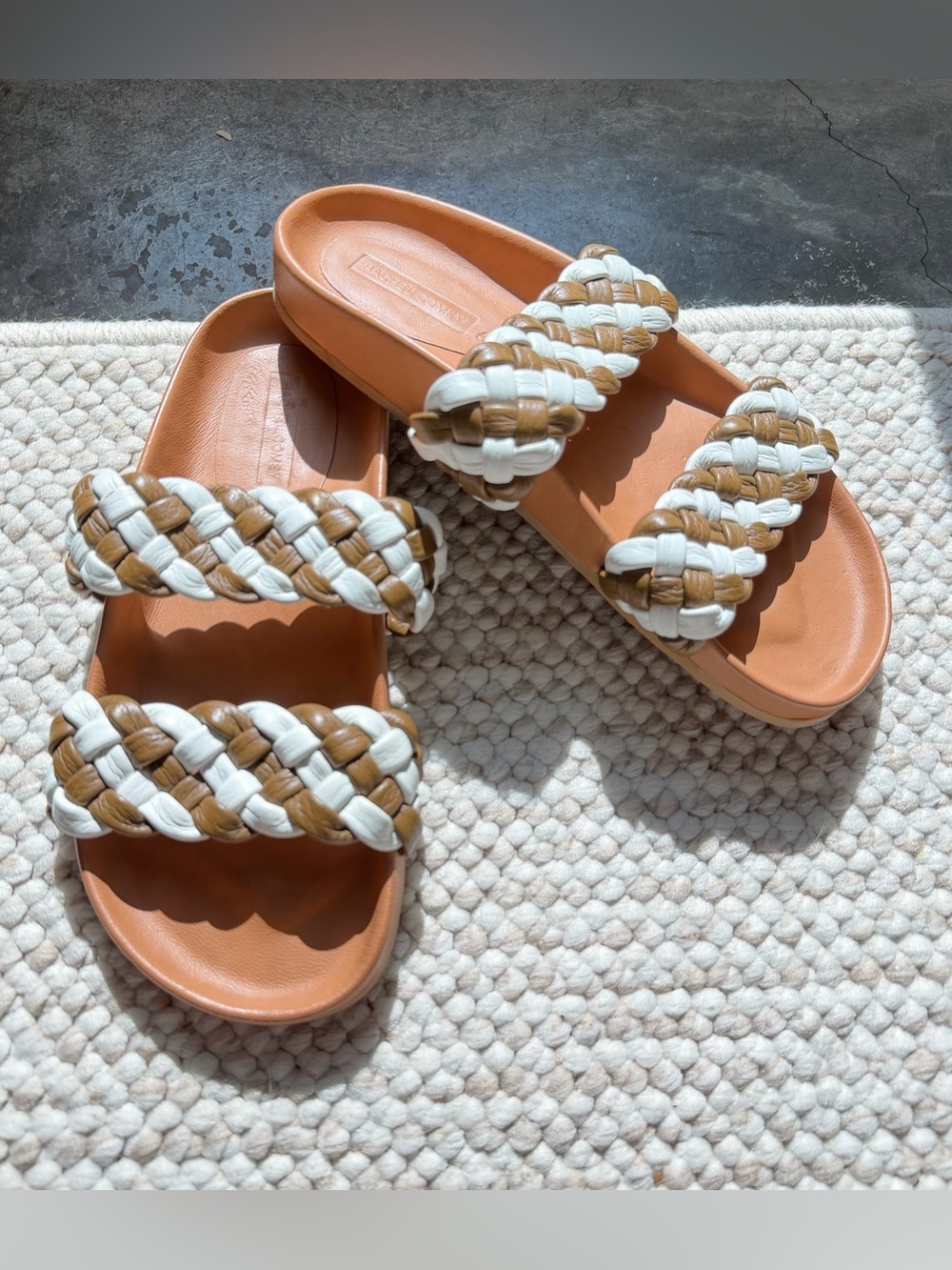 Rachel Comey Fletch Multicolor Braided Slide in Olive & Tan